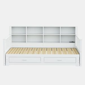 Sofá-cama extensível 90180x190 cm - com arrumação e tomada no braço, 2 gavetas e estrado - Branco