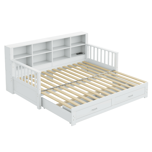 Sofá-cama extensível 90180x190 cm - com arrumação e tomada no braço, 2 gavetas e estrado - Branco