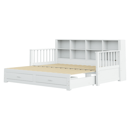 Sofá-cama extensível 90180x190 cm - com arrumação e tomada no braço, 2 gavetas e estrado - Branco