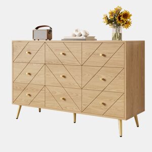 Cômoda dupla de painel de partículas com 9 gavetas,natural