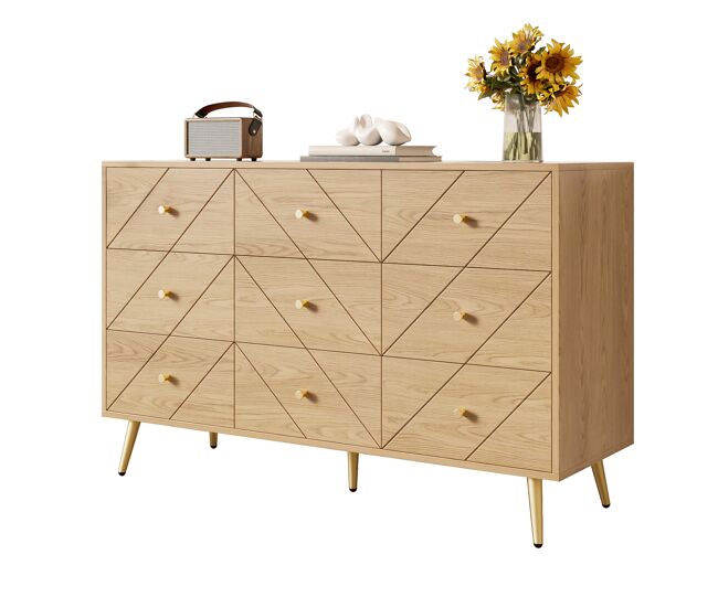 Cómoda doble de panel de partículas con 9 cajones,natural