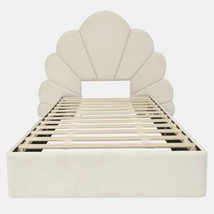 Cama individual 90x200 - cabeceira com pétalas curvas, estilo moderno, confortável, veludo - bege