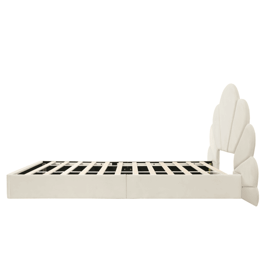 Cama individual 90x200 - cabeceira com pétalas curvas, estilo moderno, confortável, veludo - bege