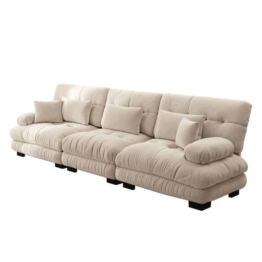 Sofá modular de 3 lugares - Sofá-cama com assento profundo, chenille, confortável para sala de estar, apartamento, escritório - Café claro