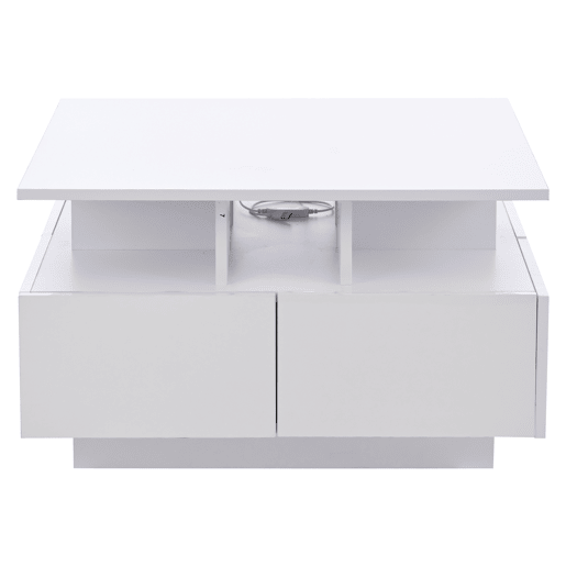 Mesa de centro 70x70x40 cm - Te Tisch de alto brilho, com luzes LED, mesa de sala com 4 gavetas, design geométrico - Branco