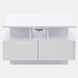 Mesa de centro 70x70x40 cm - Te Tisch de alto brilho, com luzes LED, mesa de sala com 4 gavetas, design geométrico - Branco