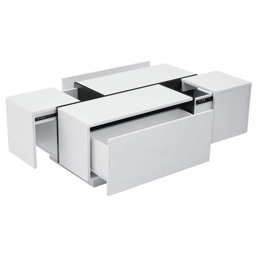 Mesa de centro quadrada 100x60x40 cm - Mesa de sala com quatro gavetas, tampo deslizante, até 30 kg - Branco Mesa de centro quadrada 100x60x40 cm - Mesa de sala com quatro gavetas, tampo deslizante, até 30 kg - Branco