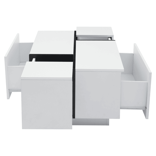 Mesa de centro quadrada 100x60x40 cm - Mesa de sala com quatro gavetas, tampo deslizante, até 30 kg - Branco Mesa de centro quadrada 100x60x40 cm - Mesa de sala com quatro gavetas, tampo deslizante, até 30 kg - Branco