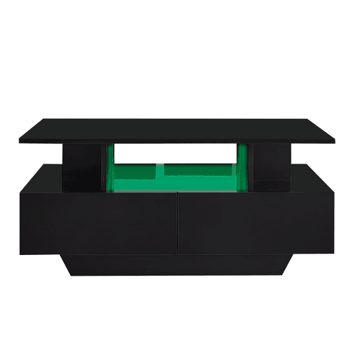 Mesa de centro moderna 90x55x41 cm - com LED, 2 gavetas, design elegante - Preto