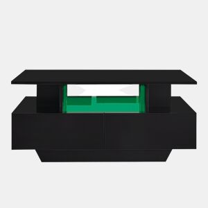 Mesa de centro moderna 90x55x41 cm - com LED, 2 gavetas, design elegante - Preto