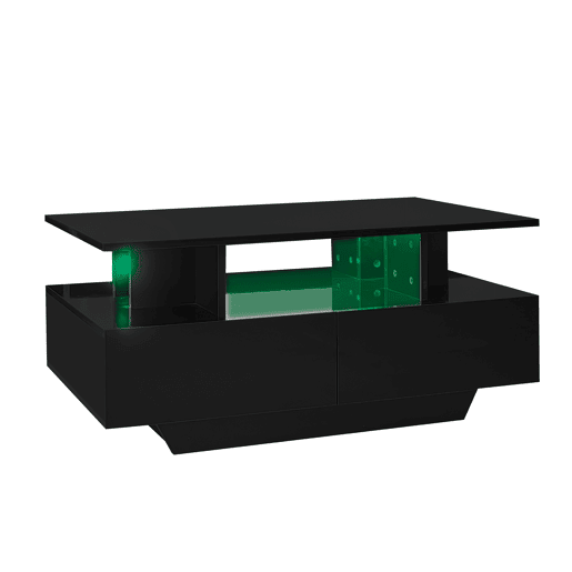 Mesa de centro moderna 90x55x41 cm - com LED, 2 gavetas, design elegante - Preto