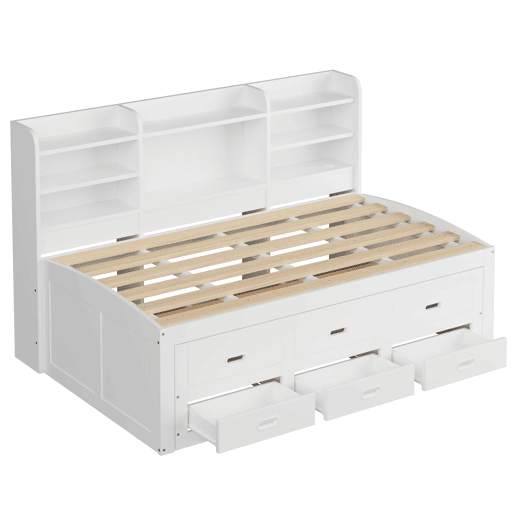 Sofá-cama, 90 x 200 cm - Com controlo remoto LED, 3 gavetas, mesa de cabeceira, cama extensível multifuncional com USB + Tipo C - Branco