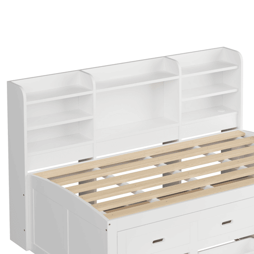 Sofá-cama, 90 x 200 cm - Com controlo remoto LED, 3 gavetas, mesa de cabeceira, cama extensível multifuncional com USB + Tipo C - Branco