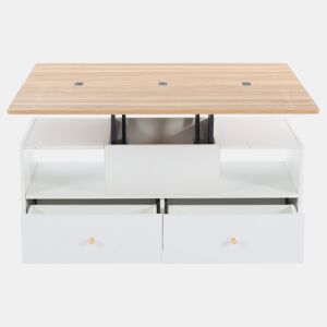 Mesa de sala elevável 100x50x47,5 cm - Mesa com função dobrável, 4 gavetas, 2 mesas hidráulicas, com rodas universais