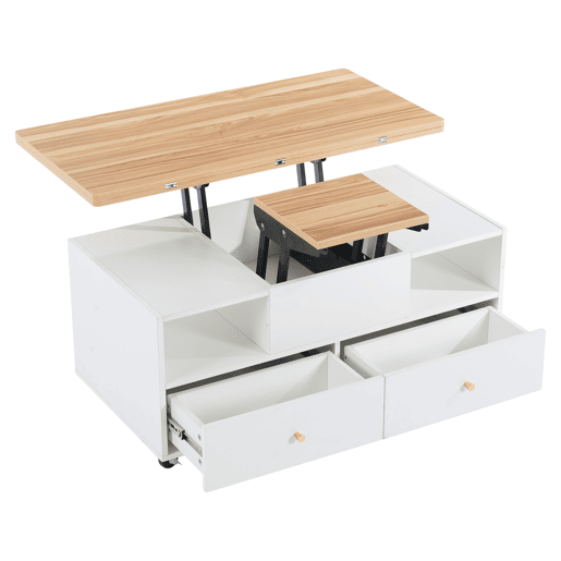 Mesa de sala elevável 100x50x47,5 cm - Mesa com função dobrável, 4 gavetas, 2 mesas hidráulicas, com rodas universais