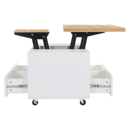 Mesa de sala elevável 100x50x47,5 cm - Mesa com função dobrável, 4 gavetas, 2 mesas hidráulicas, com rodas universais