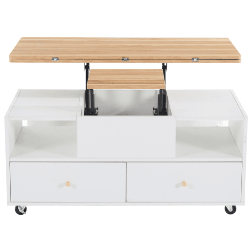 Mesa de sala elevável 100x50x47,5 cm - Mesa com função dobrável, 4 gavetas, 2 mesas hidráulicas, com rodas universais