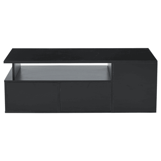 Mesa de centro 100x50x35 cm - Mesa de sala com LED, 2 gavetas, capacidade para 60 kg - Preta
