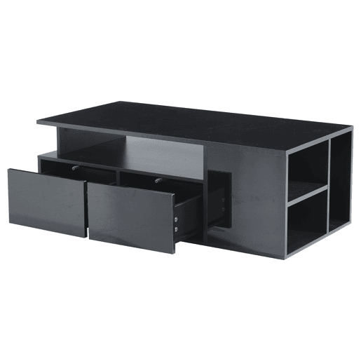 Mesa de centro 100x50x35 cm - Mesa de sala com LED, 2 gavetas, capacidade para 60 kg - Preta