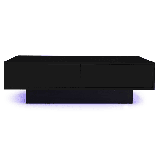 Mesa de centro moderna 115 x 55 x 34 cm - 2 gavetas, iluminação LED, capacidade para 30 kg - Preto Mesa de centro moderna 115 x 55 x 34 cm - 2 gavetas, iluminação LED, capacidade para 30 kg - Preto