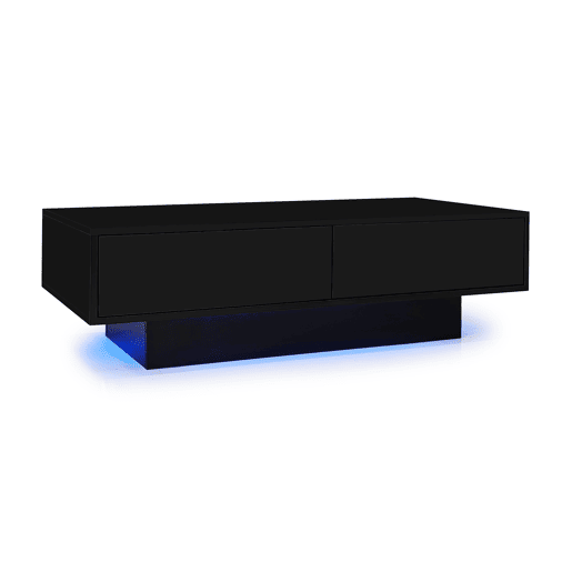 Mesa de centro moderna 115 x 55 x 34 cm - 2 gavetas, iluminação LED, capacidade para 30 kg - Preto Mesa de centro moderna 115 x 55 x 34 cm - 2 gavetas, iluminação LED, capacidade para 30 kg - Preto