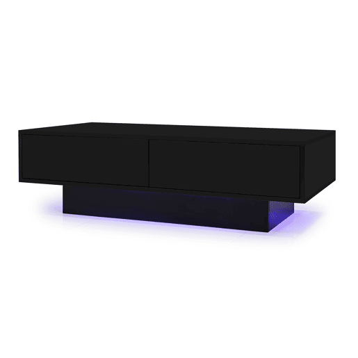 Mesa de centro moderna 115 x 55 x 34 cm - 2 gavetas, iluminação LED, capacidade para 30 kg - Preto Mesa de centro moderna 115 x 55 x 34 cm - 2 gavetas, iluminação LED, capacidade para 30 kg - Preto