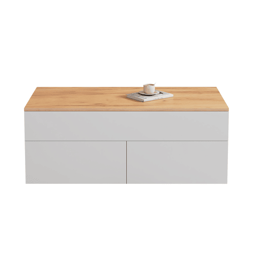 Mesa de centro 100x50x40 cm - Mesa de centro elevável com arrumação oculta e 2 gavetas - Branco + Madeira