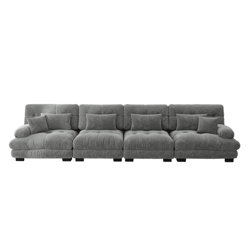 Sofá modular de 4 lugares - Sofá-cama de chenille com assento profundo - Cinza