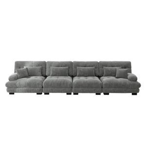Sofá modular de 4 lugares - Sofá-cama de chenille com assento profundo - Cinza