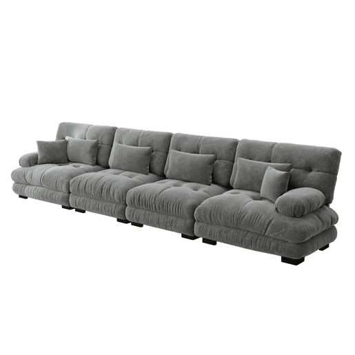 Sofá modular de 4 lugares - Sofá-cama de chenille com assento profundo - Cinza