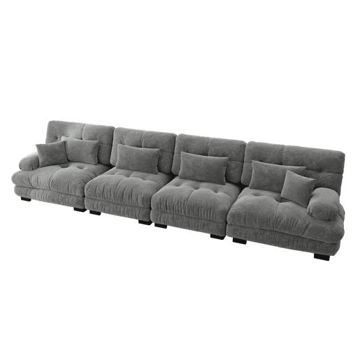 Sofá modular de 4 lugares - Sofá-cama de chenille com assento profundo - Cinza