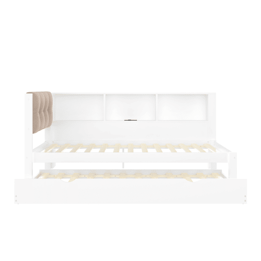 Cama multifuncional 90x200cm - Cama extensível, com barra LED ajustável, prateleira prática, porta USB - Branco