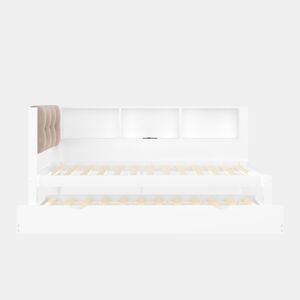 Cama multifuncional 90x200cm - Cama extensível, com barra LED ajustável, prateleira prática, porta USB - Branco