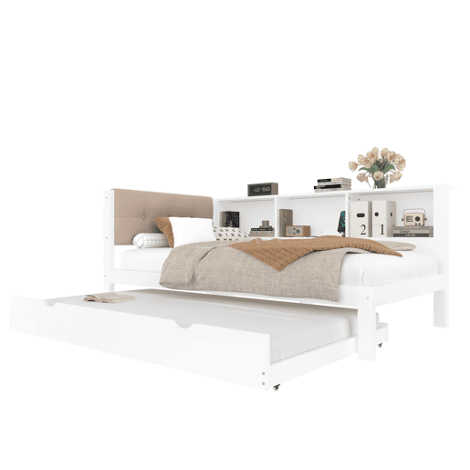 Cama multifuncional 90x200cm - Cama extensível, com barra LED ajustável, prateleira prática, porta USB - Branco