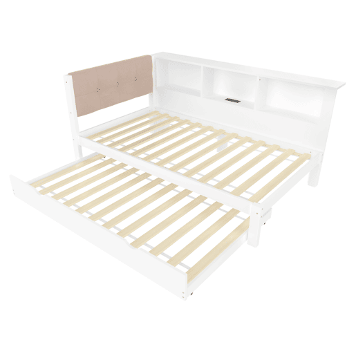 Cama multifuncional 90x200cm - Cama extensível, com barra LED ajustável, prateleira prática, porta USB - Branco