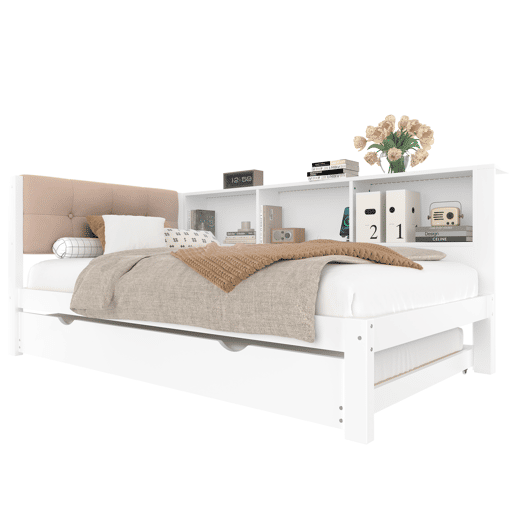 Cama multifuncional 90x200cm - Cama extensível, com barra LED ajustável, prateleira prática, porta USB - Branco