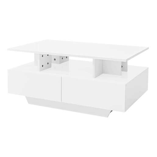 Mesa de centro moderna 90x55x41 cm - Com LED, 2 gavetas, design elegante - Branco