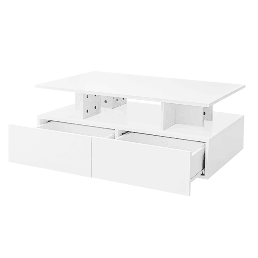 Mesa de centro moderna 90x55x41 cm - Com LED, 2 gavetas, design elegante - Branco