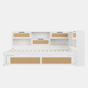 Sofá-cama em madeira 90*200 cm - Com cama extraível, compartimentos de arrumação e porta de carregamento - Branco