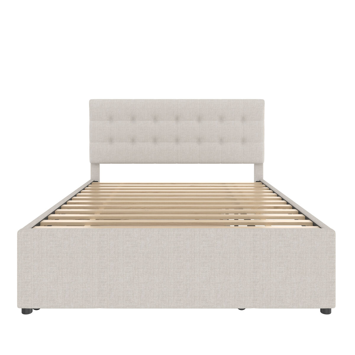 Cama tapizada 140x200cm - cama doble, con tres cajones, cama extensible, cabecera ajustable, sin colchón - beige