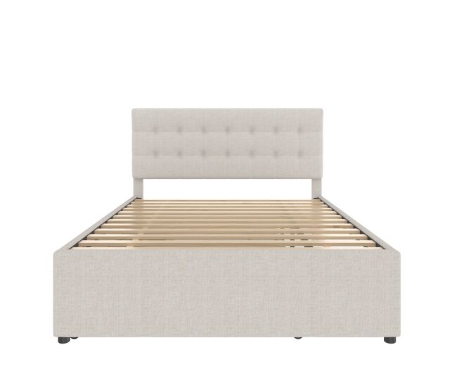 Cama tapizada 140x200cm - cama doble, con tres cajones, cama extensible, cabecera ajustable, sin colchón - beige