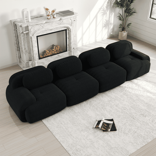Sofá de 4 lugares - Veludo cotelê macio, espuma 32D, ergonómico, adequado para animais de estimação, sem montagem - Preto