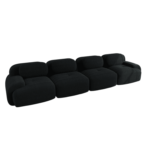 Sofá de 4 lugares - Veludo cotelê macio, espuma 32D, ergonómico, adequado para animais de estimação, sem montagem - Preto