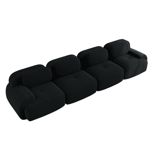 Sofá de 4 lugares - Veludo cotelê macio, espuma 32D, ergonómico, adequado para animais de estimação, sem montagem - Preto