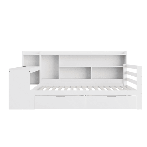 Sofá-cama 90 x 200 cm - Com secretária, estante, compartimentos e tomada - Branco