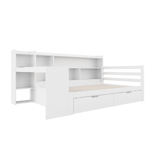 Sofá-cama 90 x 200 cm - Com secretária, estante, compartimentos e tomada - Branco
