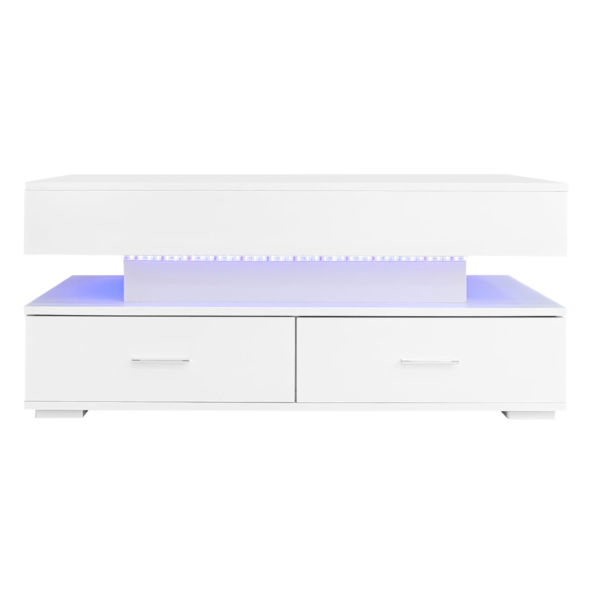 mesa de centro hidraulica 100x50x44 cm - con led control por app bluetooth 2 cajones y almacenamiento abierto - blanco