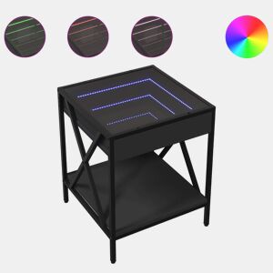Mesa De Cabeceira - Mesinha De Cabeceira com luzes LED Infinity 40x40x49 cm preto