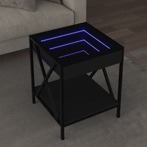 Mesa De Cabeceira - Mesinha De Cabeceira com luzes LED Infinity 40x40x49 cm preto