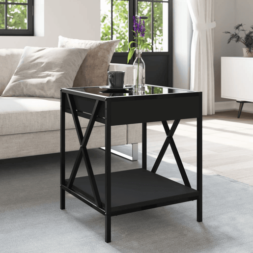 Mesa De Cabeceira - Mesinha De Cabeceira com luzes LED Infinity 40x40x49 cm preto